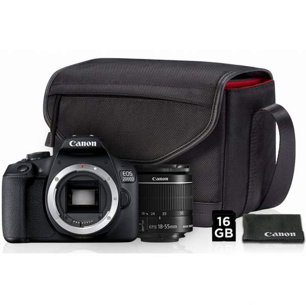 Aparat cyfrowy Canon EOS 2000D + 18-55 mm f/3.5-5.6 + torba SB130 + karta 16 GB OUTLET