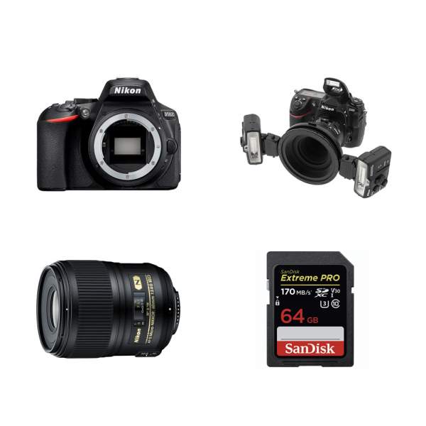 Lustrzanka Nikon D5600 + ob.60 mm f/2.8G ED AF-S Micro + lampa SB-R1 + SDXC 64 GB Zestaw do fotografii stomatologicznej
