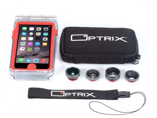 Optrix PRO - zestaw dla iPhone 6 (wodoodporne etui, 4x obiektywy z pokrowcem, smycz)