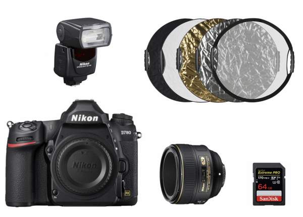 Lustrzanka Nikon D780 + ob.58mm f/1.4G + lampa SB-700 + karta 64GB + blenda - zestaw do fotografii portretowej