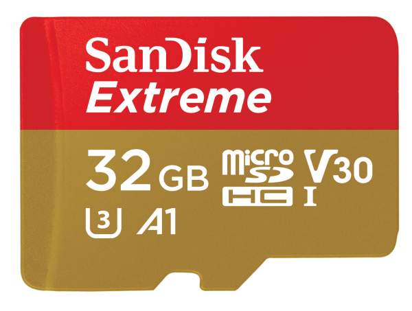 Karta pamięci Sandisk microSDHC 32 GB EXTREME 100MB/s A1 C10 V30 UHS-I U3 + adapter SD (doskonała do kamer sportowych)