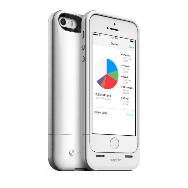 Mophie Space Pack 16 GB - etui z baterią 1700 mAh i wbudowaną pamięcią do iPhone 5/5s/SE (biała)