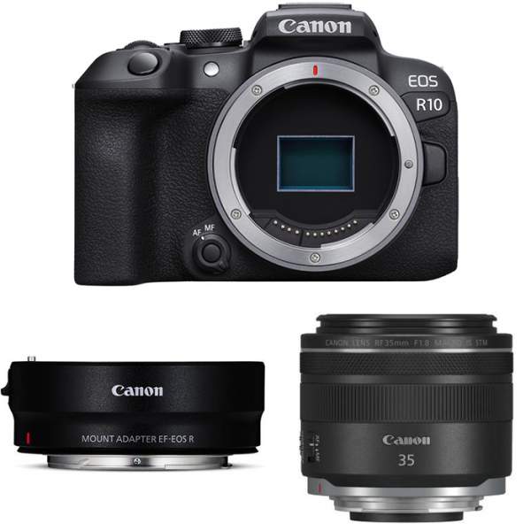 Aparat cyfrowy Canon EOS R10 + adapter EF-EOS R + RF 35 F1.8 IS STM MACRO 