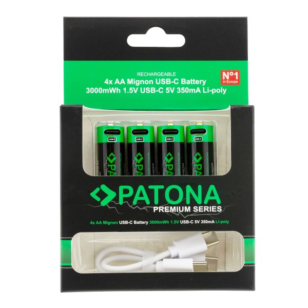 Akumulatory Patona Premium 4x Akumulatory AA z USB-C i kablem USB-C 2 do 1