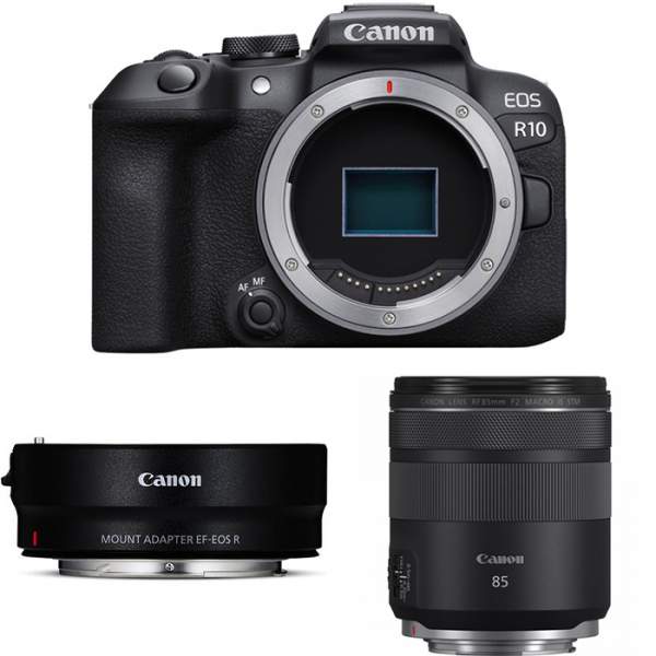 Aparat cyfrowy Canon EOS R10 + adapter EF-EOS R + RF 85 F 2 MACRO IS STM 